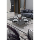 Juppo Üst Tabla Mdf Frezeli Antrasit Oval Köşe Alt Ayak Yuvarlak Beyaz İçe Kıvrım