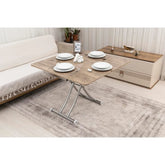 Mini Juppo İçe K Akıllı Sehpa Üst Tabla Mdf Antiklayt Oval Köşe Alt Krom Kaplama