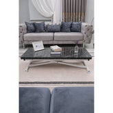 Home Üst Tabla Mdf Siyah Mermer Oval Köşe Alt Ayak Beyaz Renk