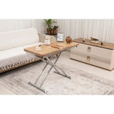 Mini Juppo Dışa K Akıllı Sehpa Üst Tabla Mdf Katanya Oval Köşe Alt Krom Kaplama