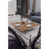 Home Üst Tabla Mdf Ceviz Oval Köşe Alt Ayak Beyaz Renk