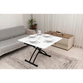 Mini Juppo Dışa K Akıllı Sehpa Üst Tabla Mdf Beyaz Oval Köşe Alt Siyah Renk