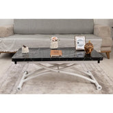 Mini Juppo Dışa K Akıllı Sehpa Üst Tabla Mdf Siyah Mermer Oval Köşe Alt Ayak Beyaz Renk