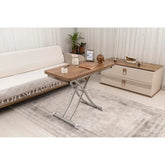 Mini Juppo İçe K Akıllı Sehpa Üst Tabla Mdf Ceviz Oval Köşe Alt Krom Kaplama