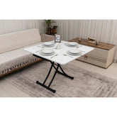 Mini Juppo İçe K Akıllı Sehpa Üst Tabla Mdf Beyaz Oval Köşe Alt Siyah Renk