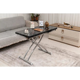 Mini Juppo Dışa K Akıllı Sehpa Üst Tabla Mdf Siyah Mermer Desen Oval Köşe Alt Krom Kaplama