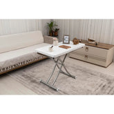 Mini Juppo İçe K Akıllı Sehpa Üst Tabla Mdf Beyaz Oval Köşe Alt Krom Kaplama