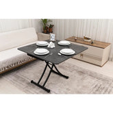 Mini Juppo İçe K Akıllı Sehpa Üst Tabla Mdf Frezeli Antrasit Oval Köşe Alt Siyah Renk