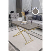 Juppo Üst Tabla Mdf Frezeli Latte Oval Köşe Alt Ayak Yuvarlak Gold Kaplama Dışa Kıvrım