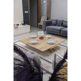 Home Üst Tabla Mdf Veli Meşe Oval Köşe Alt Ayak Gold Kaplama