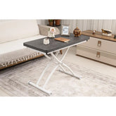 Mini Juppo Dışa K Akıllı Sehpa Üst Tabla Mdf Frezeli Antrasit Oval Köşe Alt Beyaz Renk