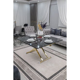 Home Üst Tabla Mdf Siyah Mermer Oval Köşe Alt Ayak Gold Kaplama