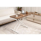 Mini Juppo Dışa K Akıllı Sehpa Üst Tabla Mdf Barok Koyu Ceviz Oval Köşe Alt Ayak Beyaz Renk