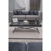 Juppo Üst Tabla Mdf Siyah Mermer Oval Köşe Alt Ayak Yuvarlak Krom Kaplama Dışa Kıvrım