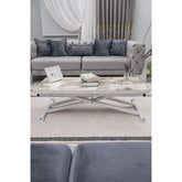 Home Üst Tabla Mdf Beyaz Mermer Oval Köşe Alt Ayak Beyaz Renk