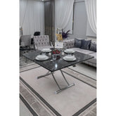 Juppo Üst Tabla Mdf Siyah Mermer Oval Köşe Alt Ayak Yuvarlak Krom Kaplama İçe Kıvrım