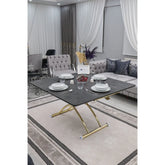 Juppo Üst Tabla Mdf Frezeli Antrasit Oval Köşe Alt Ayak Yuvarlak Gold Kaplama Dışa Kıvrım