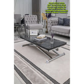 Home Üst Tabla Mdf Siyah Mermer Oval Köşe Alt Ayak Krom Kaplama