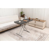 Mini Juppo İçe K Akıllı Sehpa Üst Tabla Mdf Frezeli Antrasit Oval Köşe Alt Krom Kaplama