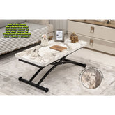 Mini Juppo Dışa K Akıllı Sehpa Üst Tabla Mdf Beyaz Mermer Oval Köşe Alt Siyah Renk