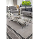 Home Üst Tabla Mdf Beyaz Mermer Oval Köşe Alt Ayak Krom Kaplama