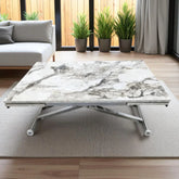 Yan Baştan Açılır Akıllı Masa Üst Mdf Beyaz Mermer Alt Ayak Krom Kaplama