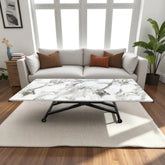 Yan Baştan Açılır Akıllı Masa Üst Mdf BEYAZ MERMER Alt Ayak Siyah Renk