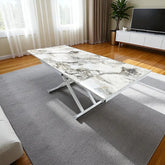 Yan Baştan Açılır Akıllı Masa Üst Mdf BEYAZ MERMER Alt Ayak Beyaz Renk