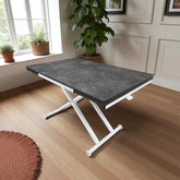 Yan Baştan Açılır Akıllı Masa Üst Mdf Frezeli Antrasit Alt Ayak Beyaz Renk