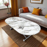 Ortadan Açılır Akıllı Masa Üst Mdf Beyaz Mermer Alt Ayak Krom Kaplama