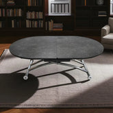 Oval Ortadan Açılır Akıllı Masa Üst Mdf Frezeli Antrasit Alt Ayak Krom Kaplama