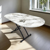 Ortadan Açılır Akıllı Masa Üst Mdf Beyaz Mermer Alt Ayak Siyah Renk