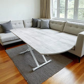 Oval Yan Baştan Açılır Akıllı Masa Üst Mdf Lizbon Alt Ayak Beyaz Renk