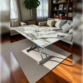 Ortadan Açılır Akıllı Masa Üst Mdf Beyaz Mermer Alt Ayak Krom Kaplama