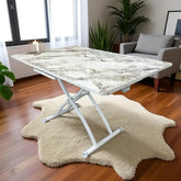 Ortadan Açılır Akıllı Masa Üst Mdf Beyaz Mermer Alt Ayak Beyaz Renk