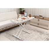 Mini Juppo İçe K Akıllı Sehpa Üst Tabla Mdf Beyaz Mermer Oval Köşe Alt Beyaz Renk