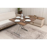 Mini Juppo İçe K Akıllı Sehpa Üst Tabla Mdf Barok Koyu Ceviz Oval Köşe Alt Krom Kaplama