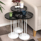 Marbella Zigon Sehpa Mdf Tabla Siyah Mermer Desen Alt Mekanizma Demir Beyaz Renk