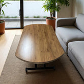 Oval Yan Baştan Açılır Akıllı Masa Üst Mdf Ceviz Alt Ayak Siyah Renk