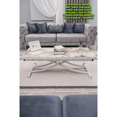 Juppo Üst Tabla Mdf Beyaz Mermer Desen Oval Köşe Alt Ayak Yuvarlak Beyaz İçe Kıvrım