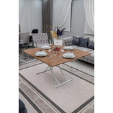 Juppo Üst Tabla Mdf Ceviz Oval Köşe Alt Ayak Yuvarlak Beyaz İçe Kıvrım