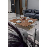 Juppo Üst Tabla Mdf Ceviz Oval Köşe Alt Ayak Yuvarlak Gold Kaplama İçe Kıvrım