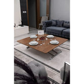 Juppo Üst Tabla Mdf Ceviz Oval Köşe Alt Ayak Yuvarlak Krom Kaplama İçe Kıvrım