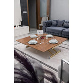 Juppo Üst Tabla Mdf Ceviz Oval Köşe Alt Ayak Yuvarlak Gold Kaplama Dışa Kıvrım