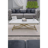 Juppo Üst Tabla Mdf Beyaz Oval Köşe Alt Ayak Yuvarlak Gold Kaplama İçe Kıvrım