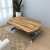 Oval Yan Baştan Açılır Akıllı Masa Üst Mdf Urartu Alt Ayak Krom Kaplama