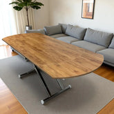 Oval Yan Baştan Açılır Akıllı Masa Üst Mdf Ceviz Alt Ayak Krom Kaplama