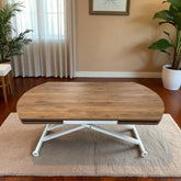 Oval Yan Baştan Açılır Akıllı Masa Üst Mdf Ceviz Alt Ayak Beyaz Renk