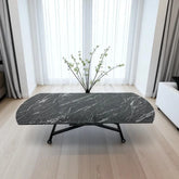 Oval Yan Baştan Açılır Akıllı Masa Üst Mdf Siyah Mermer Desen Alt Ayak Siyah Renk