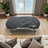 Oval Yan Baştan Açılır Akıllı Masa Üst Mdf Siyah Mermer Desen Alt Ayak Krom Kaplama